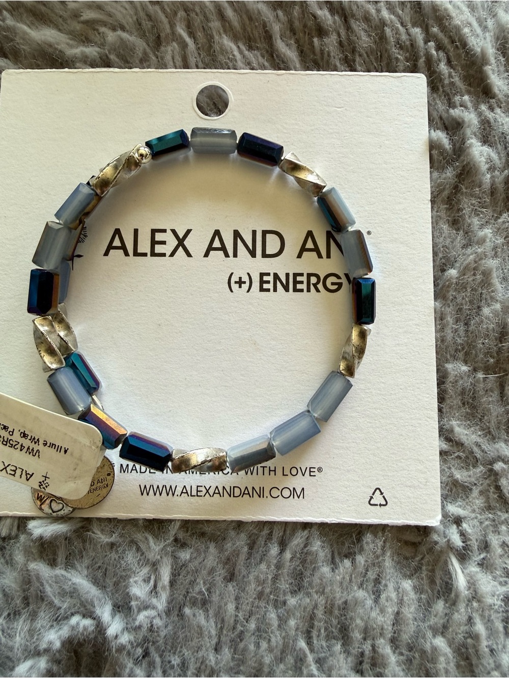 Alex and Ani Iridescent Blue & Silver Beaded Energy Bracelet